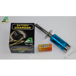 Glow starter voltmetre + accu SC-3300 + chargeur