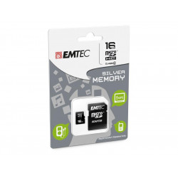 MicroSDHC 16GB Emtec CL4 Silver Memory avec adaptateur- sous Blister