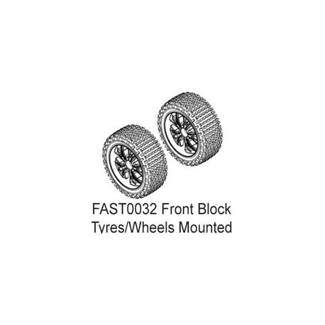 FASTRAX 1/10 FR BLOCK TYRE ON 10-SPOKE WHITE WHEELS (ENRAGE)