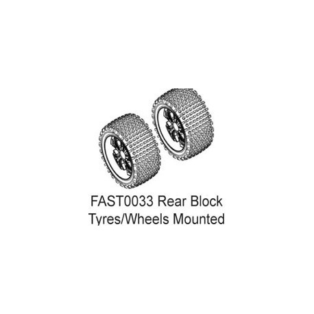 FASTRAX 1/10 RR BLOCK TYRE ON 10-SPOKE WHITE WHEELS (ENRAGE)